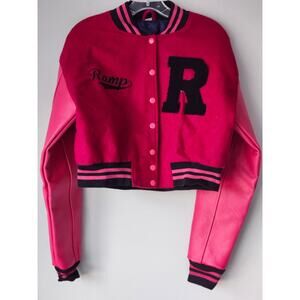Ramp Varsity Women's Crop Jacket Hot Pink Preppy Academia Barbie Y2K Sz S A0075
